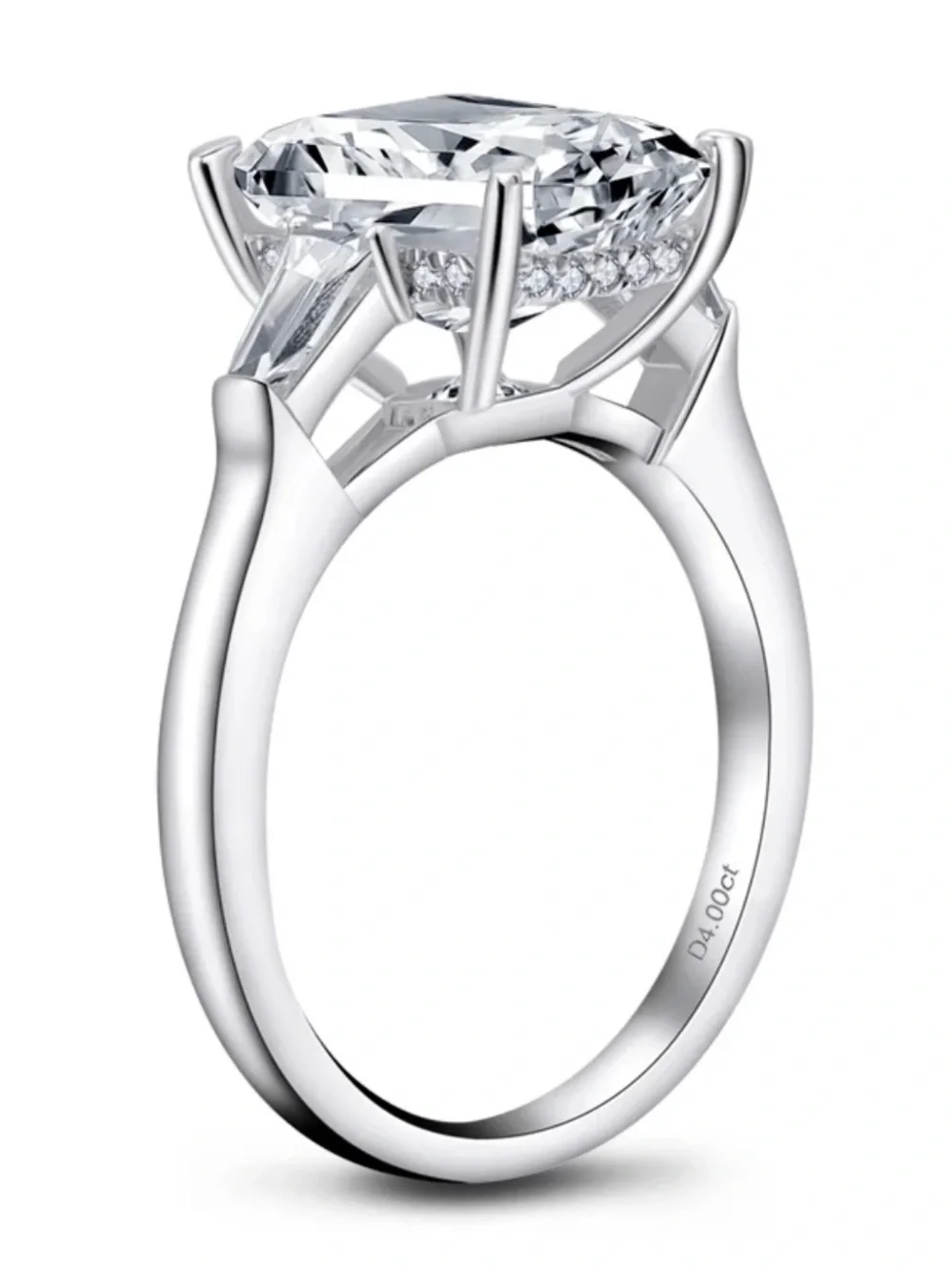 NWT Ainuoshi Emerald Cut Moissanite Three Stone Ring